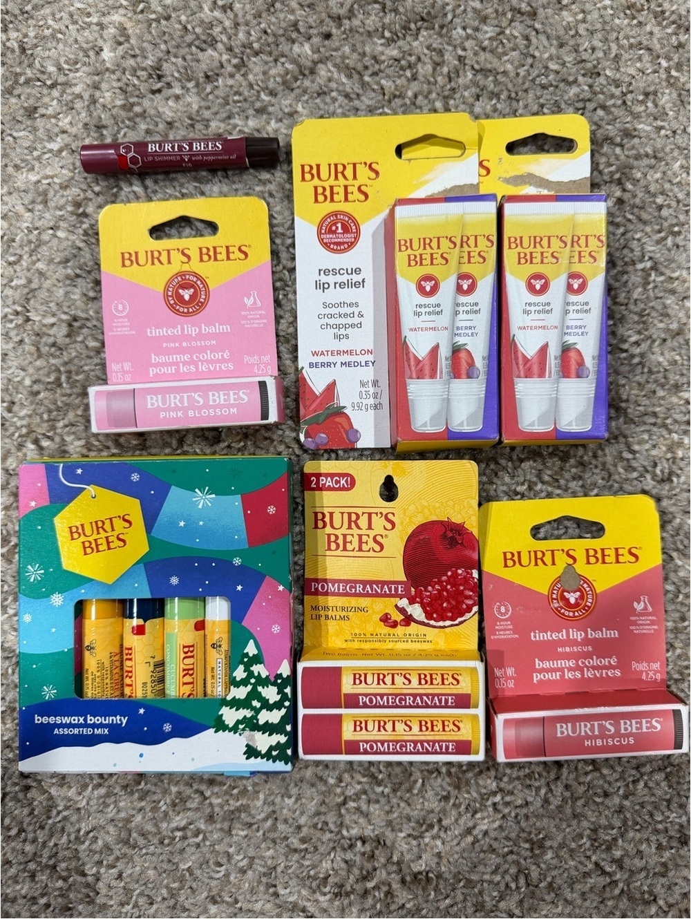 Burt's Bees Lip Bundle Rescue Lip Relief Tinted Lip Balm Beeswax Bounty Set NEW